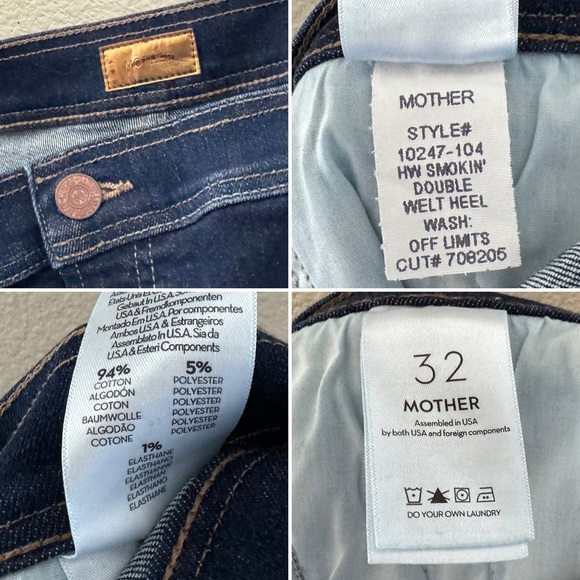 Mother Smokin Double Welt Heel Flare Jeans Retro Off Limits Dark Denim Blue 32 - Picture 13 of 14